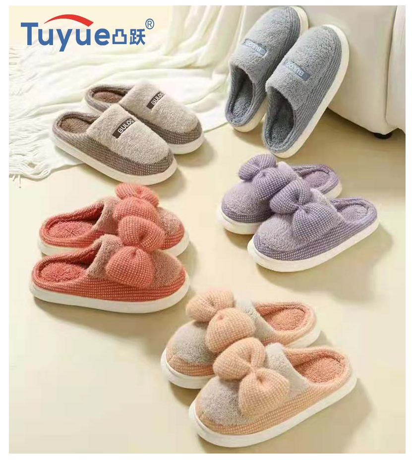 Winter Lovers Flip Flops 2021 Hotsales Family Cotton with Fur and Bow Slippers Indoor Use