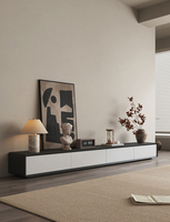 Ensemble de meuble TV et table basse en bois massif, style nordique moderne minimaliste, finition noyer, pour salon ou chambre à coucher de style farmhouse