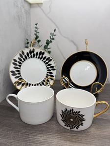 Ensemble de soucoupe de tasse à café en céramique à motif assorti moderne de votre propre créativité Bordure dorée Divers motifs - Product Image 6