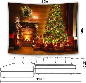 Permadani dinding Natal kustom latar belakang anyaman cetak warna-warni dengan perapian pohon rusa Sinterklas untuk Natal - Product Image 6