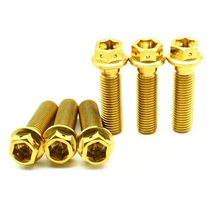 Quality Titanium Fasteners Manufacturer-gold plated titanium hexagon flange bolts gold bolts body bolt motorcycle