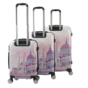 Grosir tas koper murah kualitas tinggi, tas koper troli ringan 20 24 28 inci, Set koper travel bermotif untuk anak perempuan