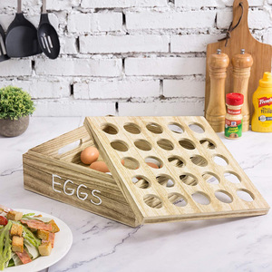 Boîte de rangement pour œufs en bois avec couvercle rabattable, support à œufs pour réfrigérateur de cuisine, 24 emplacements pour l'organisation des œufs frais - Product Image 3