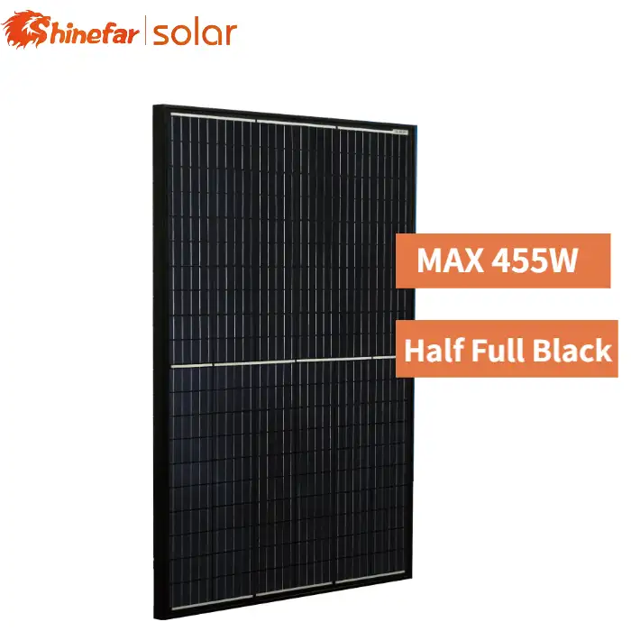 Paneles solares todo color negro, mono de media célula, 430W, 450W, sistemas de energía solar fotovoltaica