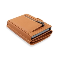 Tarjetero Minimalista Marrón Delgado de PU, Cartera Vintage de Cuero con Logotipo Personalizado, Accesorios de Viaje