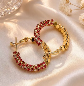 Orecchini a Cerchio Placcati in Oro 22k con Cristalli e Strass, Gioielli Trendy da Festa per Donne - Product Image 3