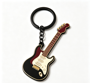 Porte-clés en métal en forme de guitare, porte-clés en émail en forme de guitare électrique, noir, rouge, or, cadeau promotionnel, accessoire - Product Image 2