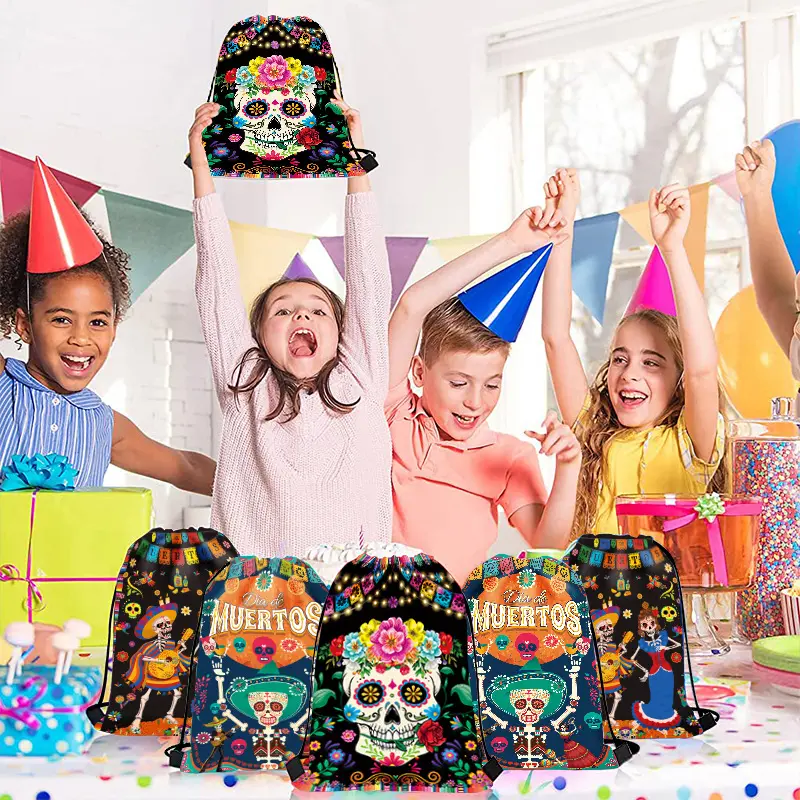 मेक्सिको का मृत थीम बच्चों पार्टी ड्रॉस्ट्रिंग उपहार बैग पार्टी सजावट उपहार बैग पार्टी की आपूर्ति