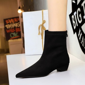 New Style 2026 Pointed Toe Faux Suede Nude Fashion Zipper Solid Color Ankle <b>Boots</b> - Product Image 4