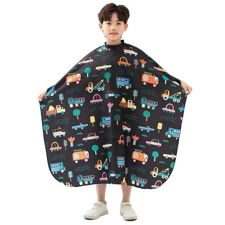 Cute car pattern Barber capes for children adjustable neck waterproof hair cutting cloth Boys salon apron
