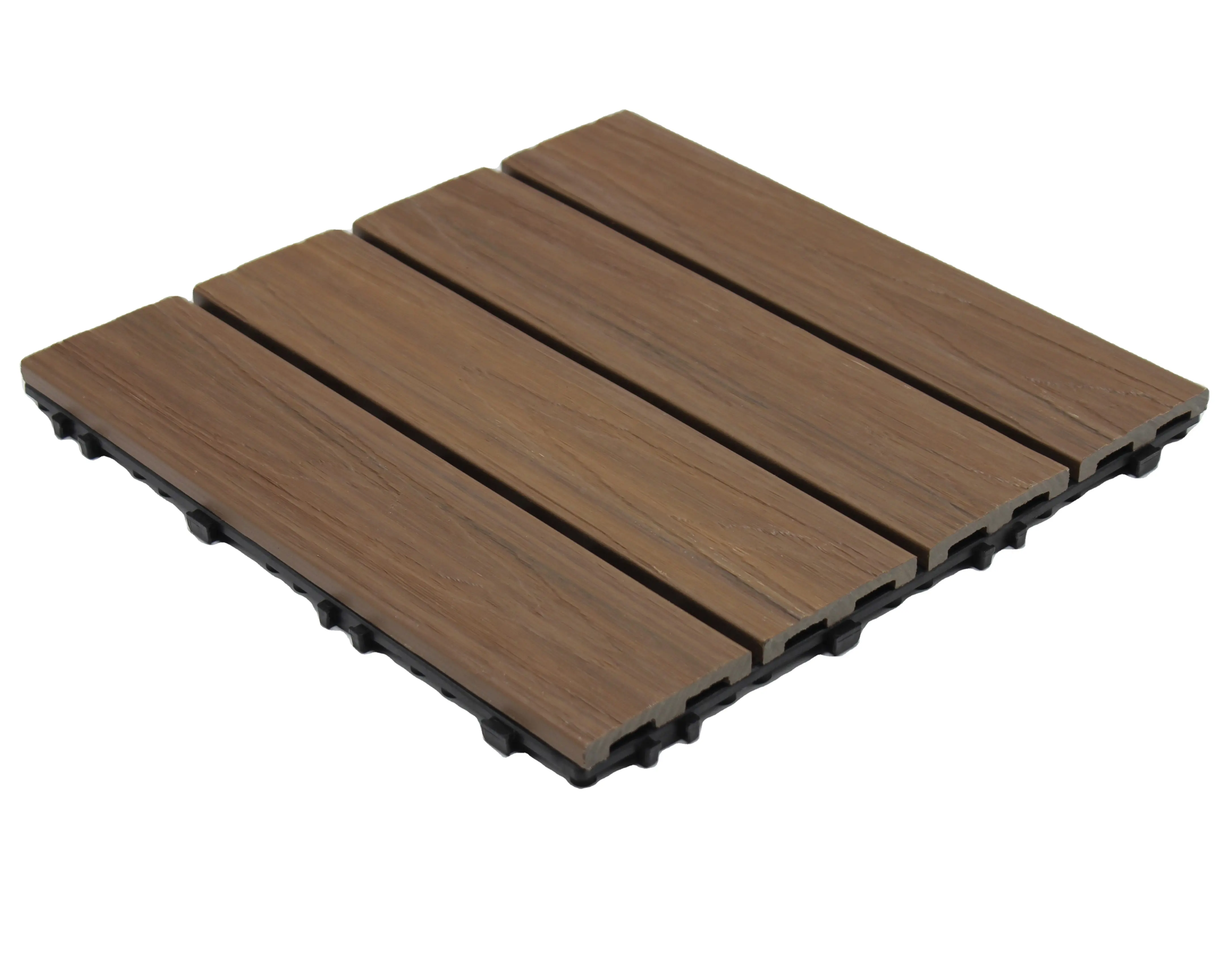 Co-extrusión terraza impermeable fácil de instalar madera plástico compuesto exterior enclavamiento azulejo nuevo diseño impermeable WPC