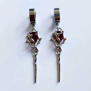 Gothic Ruby Earrings Punk Earrings for Men Women Goth Flower Blood Red Roses Crystal Dangle Earring Women's Halloween Jewelry - Product Image 3
