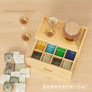 Wooden <b>Tea</b> Bag Storage <b>Box</b> With Drawer Bamboo Organizer For <b>Tea</b> Coffee Bags Desktop Rectangular Shape - Product Image 2