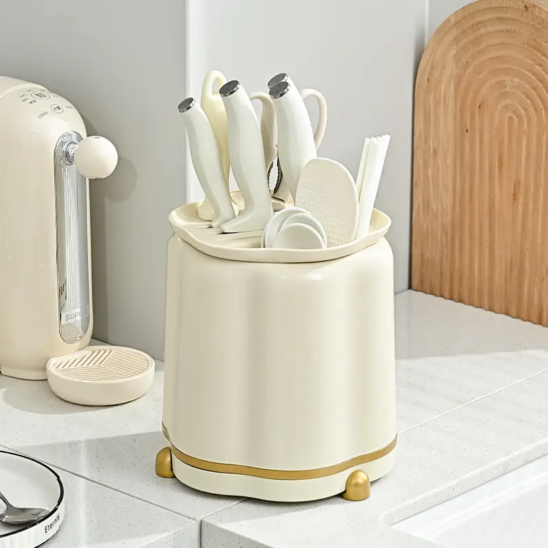 360 rotatable knife holder multi-functional chopsticks tube table kitchen knife holder cage integrated storage box