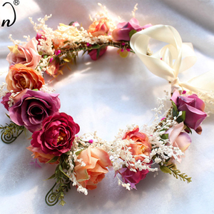 Couronnes de <span class=keywords><strong>fleurs</strong></span> de rose en stock, bandeaux <span class=keywords><strong>pour</strong></span> <span class=keywords><strong>cheveux</strong></span> en herbe naturelle <span class=keywords><strong>pour</strong></span> filles, vente en gros - Product Image 6