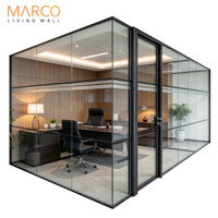 Cloison de bureau panoramique en verre trempé en forme de L, insonorisée 31 dB, pleine hauteur, pour coin mural