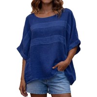 Camiseta Informal de Verano para Mujer, Cuello Redondo, Manga Corta, Holgada, Cómoda y Transpirable, Ropa de Mujer al por Mayor