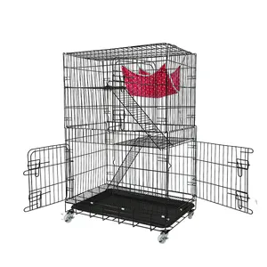 Cage pliable multicouche de luxe pour chat en métal avec hamac à roues