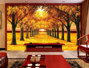 Papier peint d'automne doré de luxe décoration de la maison 3D arbre doublé chemin Mural pour une vie élégante - Product Image 1