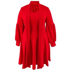 Produits populaires Ho Fall 2024, vêtements pour femmes grandes tailles, robe mi-longue à col et manches bouffantes - Product Image 2