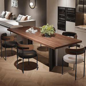 Einfacher, moderner, retro und antiker Stil, Kombination aus Nussbaum farbener Steinplatte, Esstisch und Stuhl - Product Image 4