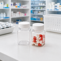 Flacon carré en PET transparent de 50 ml de qualité supérieure, portable, avec bouchon à vis hermétique pour le stockage de comprimés, capsules et compléments alimentaires