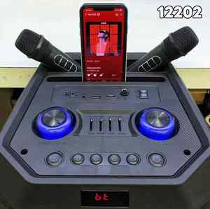 Enceinte Karaoké Stéréo Double Woofer 12 Pouces <span class=keywords><strong>avec</strong></span> 2 Micros, Lumières RGB, HIFI Super Bass, Bluetooth, <span class=keywords><strong>Tour</strong></span> d'enceinte sans fil pour Fêtes en Extérieur et DJ - Product Image 2