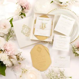 Lời mời đám cưới de Mariage thẻ máy in trifold sang trọng thanh lịch lá vàng gương acrylic lời mời thẻ 15 năm - Product Image 3