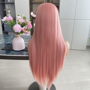 Perruque en dentelle synthétique de haute qualité résistante à la chaleur, fibres hautement tissées, rose, droite, perruque en dentelle frontale Futura Fiber pour femmes à la mode - Product Image 5