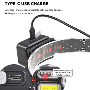 Lampe frontale rechargeable à LED avec capteur XPE COB pour la pêche nocturne en extérieur, la course à pied, batterie 1200 mAh, origine Yiwu - Product Image 5