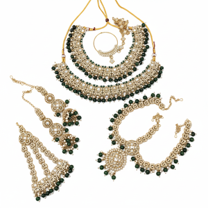 Ethnic High Quality <b>Gold</b> Plated Bridal Jewelry <b>Set</b> Zircon-Embellished Shadow Choker Necklace Earrings Maang Tikka Weddings Party - Product Image 2
