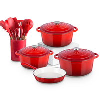 Ensemble de casseroles en fonte émaillée rouge minimaliste et écologique, 19 pièces, prix de gros Bright Houseware