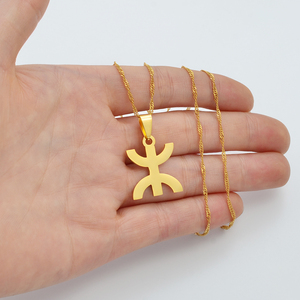 Collier pendentif tendance symbole berbère <span class=keywords><strong>kabyle</strong></span> africain, bijoux amazighs, chaînes en acier inoxydable argenté et cuivre pour cadeau de fiançailles - Product Image 2