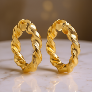 E4423 Gold <b>Hoop</b> <b>Earrings</b> Classic Twisted Design Unisex Everyday Wear <b>Fine</b> Jewelry - Product Image 2