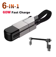 Câble de charge rapide magnétique multi-connecteurs 6 en 1, porte-clés, cordon PD pour Android TYPE-C 60W QC 18W, cordon de charge rapide