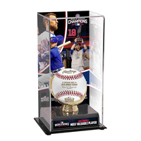 Boîte de présentation de baseball en acrylique noir avec support pour gant doré et ballon de sport autographié avec image