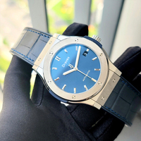 Montre-bracelet mécanique classique pour homme en acier inoxydable, multifonction, aiguilles lumineuses, cadran bleu, bracelet en cuir véritable, montre Hublota pour homme