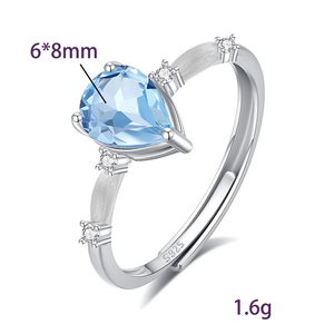 8 bagues simples en argent 925 avec cristaux en forme de goutte d'eau de 6*8 mm, réglables, en pierre naturelle, plaquées rhodium, brossées, bijoux de créateur pour femmes - Product Image 6