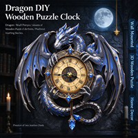 Jam Dinding Kayu 3D Puzzle Magnetik Modern Dragon DIY, Model Kit Perakitan Sendiri dengan Ayunan Pendulum