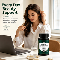 Capsules de complément de biotine sans gluten et sans sucre, personnalisées par l'OEM, en 60, 120 ou 180 unités, pour une peau éclatante