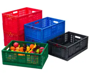 Folding Fruit Storage Basket Supermarket Collapsible Plastic Crates Vegetables Turnover Crate