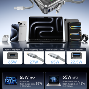 แบตสำรองมือถือได้รับการรับรอง CCC 65W ความจุขนาดใหญ่20000mAh ชาร์จได้เร็ว20V สำหรับโทรศัพท์ทุกรุ่น - Product Image 5