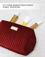 Pochette de toilette portable de haute qualité, spacieuse, douce, pour femmes, rouge, matelassée, sac à maquillage en velours, sac cosmétique pour soins de la peau, beauté