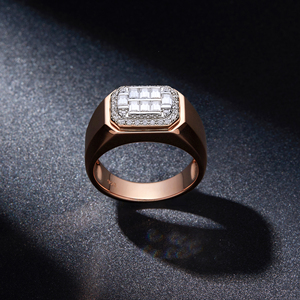 Wholesale Bulk Statement Rose Gold Plated baguette Diamond 925 Sterling Silver <strong>Moissanite</strong> <strong>Men's</strong> <strong>Ring</strong> - Product Image 2