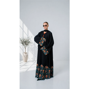 Abaya maxi de luxe à col en V, manches en dentelle de chiffon brodées de perles de haute qualité LEDUO - Product Image 1