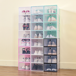 Boîte à chaussures transparente en gros, organisateurs de chaussures épaissis, boîte de rangement en plastique pliable anti-poussière, empilable, styles variés - Product Image 4