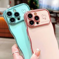 Coque de téléphone en silicone ondulée avec cœur électroplaqué de luxe pour iPhone 16 Pro, coques de téléphone portable 17 18