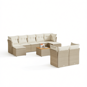 Conjunto de Sofás Modulares de Jardín de Poliratán Beige, 10 Plazas, Muebles de Exterior de Diseño Contemporáneo - Product Image 1