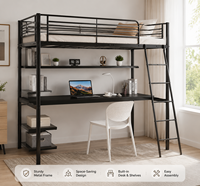 Premium Schwarzes Metall-Hochbett für Apartments, Modernes Platzsparendes Doppel-Etagenbett für Erwachsene