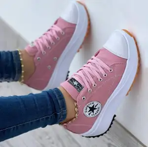 2023 new arrival pink purple ladies platform running shoes student trainers sneakers casual canvas shoes for women